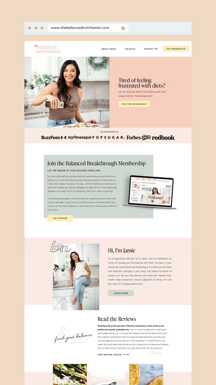 The Balanced Nutritionist, Full Dietitian Branding and Showit Website, Home Page